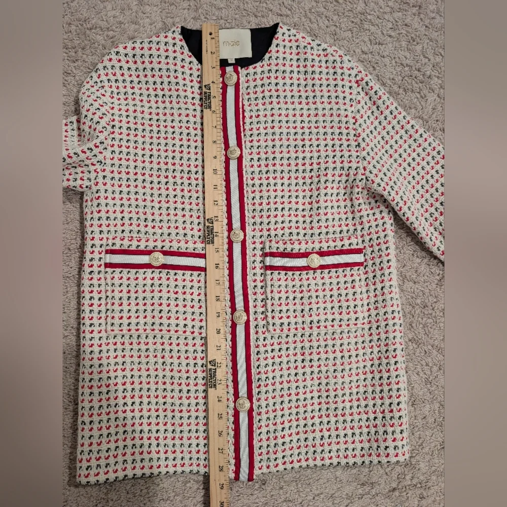Maje Checked Cotton-Blend Tweed Jacket with Gold Crest Buttons - Picture 11 of 12